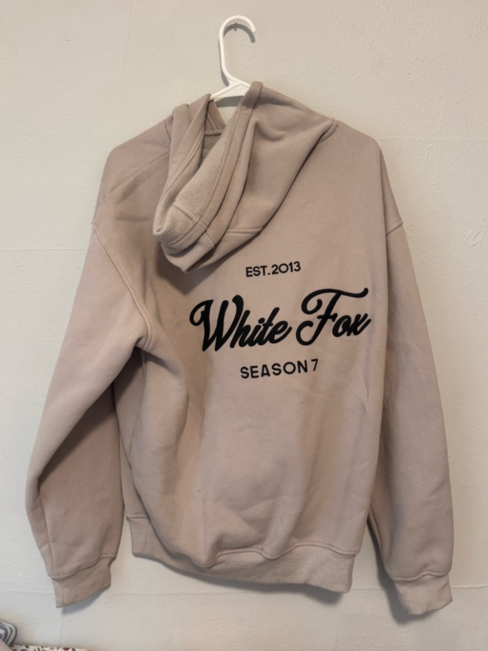 White Fox Boutique Neutral Beige Hoodie with Logo Tag